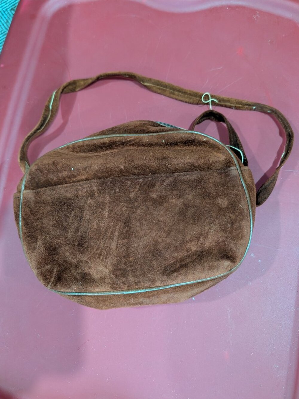 Vintage Lord & Taylor Brown Suede Camera Crossbody Bag